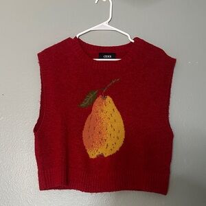 Cider Vibrant Red Knit Vest with Pear Motif